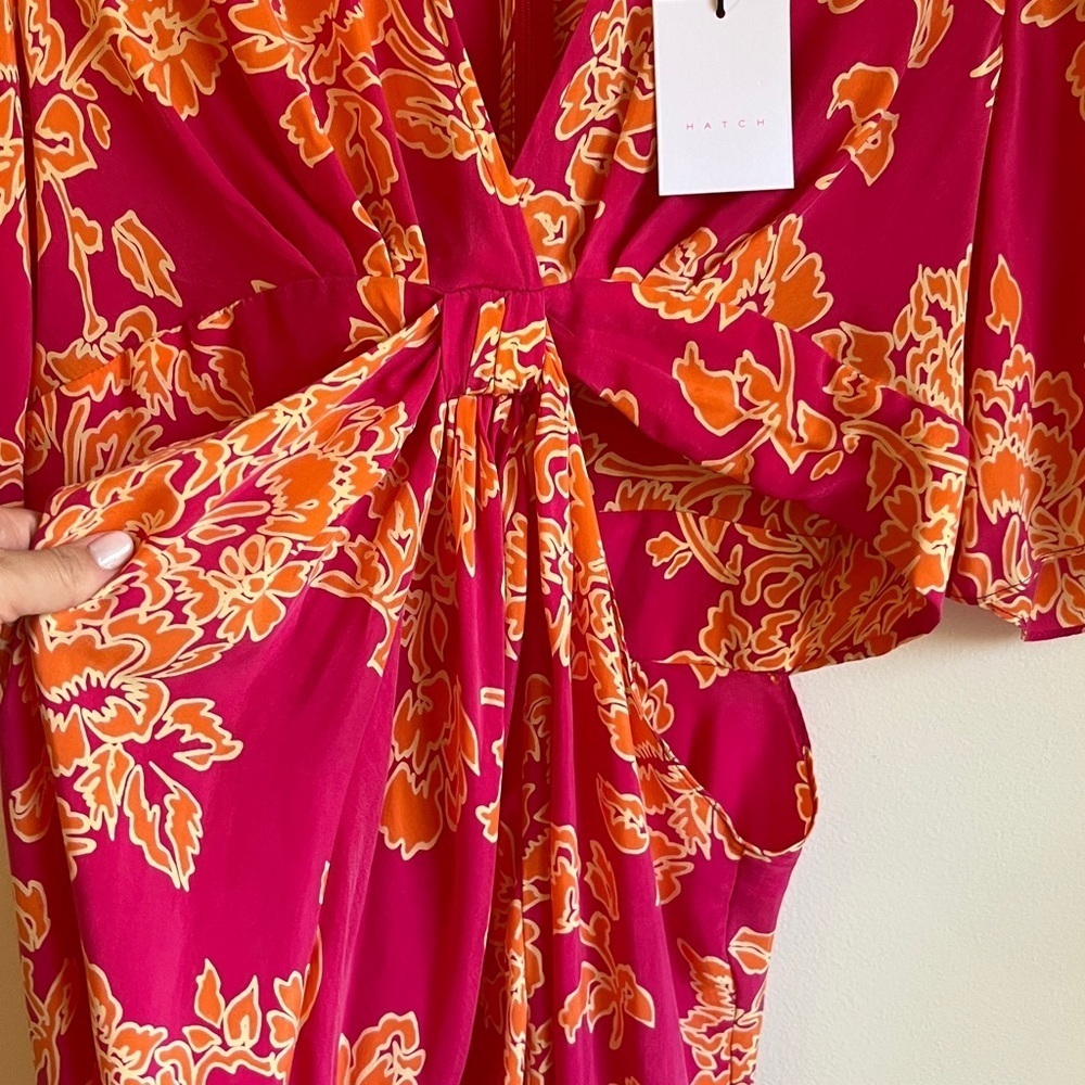 NWT Hatch X Revolve Maternity Pink Orange Floral Cutout Midi Thea Dress Sz 8-10 - Picture 5 of 16